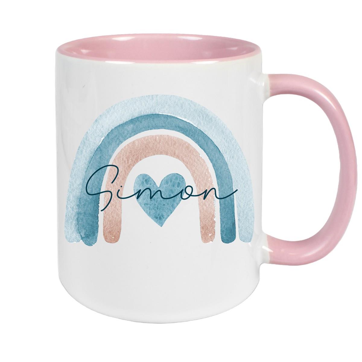 Tasse Wunschname Regenbogen 6 Keramik Kinderbecher versch. Farben