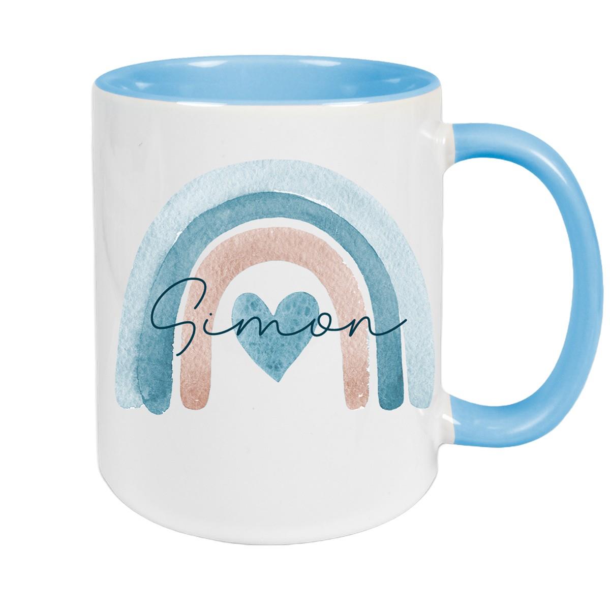 Tasse Wunschname Regenbogen 6 Keramik Kinderbecher versch. Farben