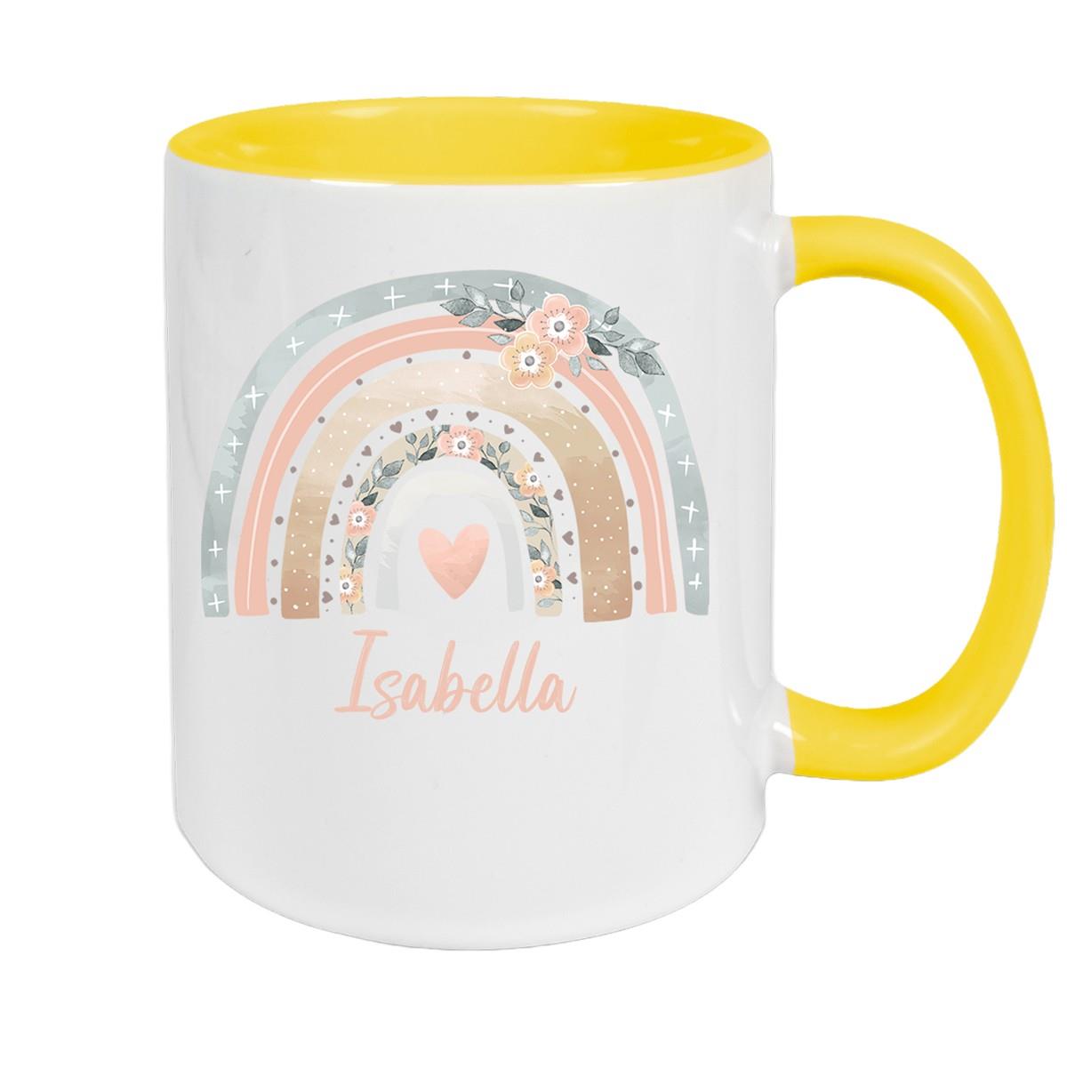 Tasse Wunschname Regenbogen 7 Keramik Kinderbecher versch. Farben