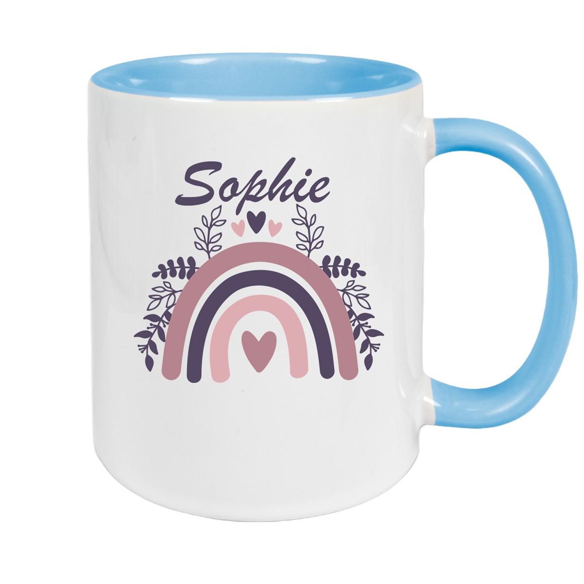 Tasse Regenbogen 8 Wunschname Keramik Kinderbecher versch. Farben