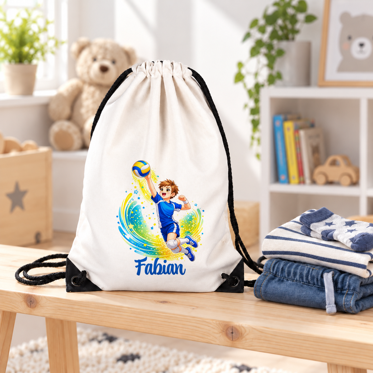 MUCKKI-PRO:09db0c46c63802f2faf5d2bc2675465e83023b4456836fcdf958864724bc7fdb:Turnbeutel Volleyball 2 mit Wunschname personalisiert