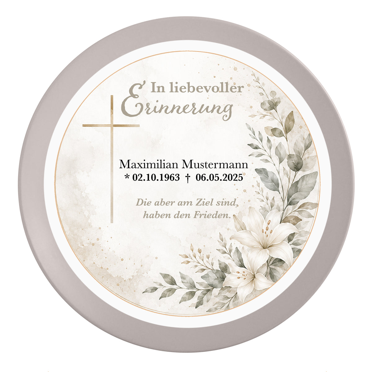 Tortenaufleger Beerdigung & Trauerfeier Blüten 02 – personalisiert mit Name & Datum Fondantpapier 20cm