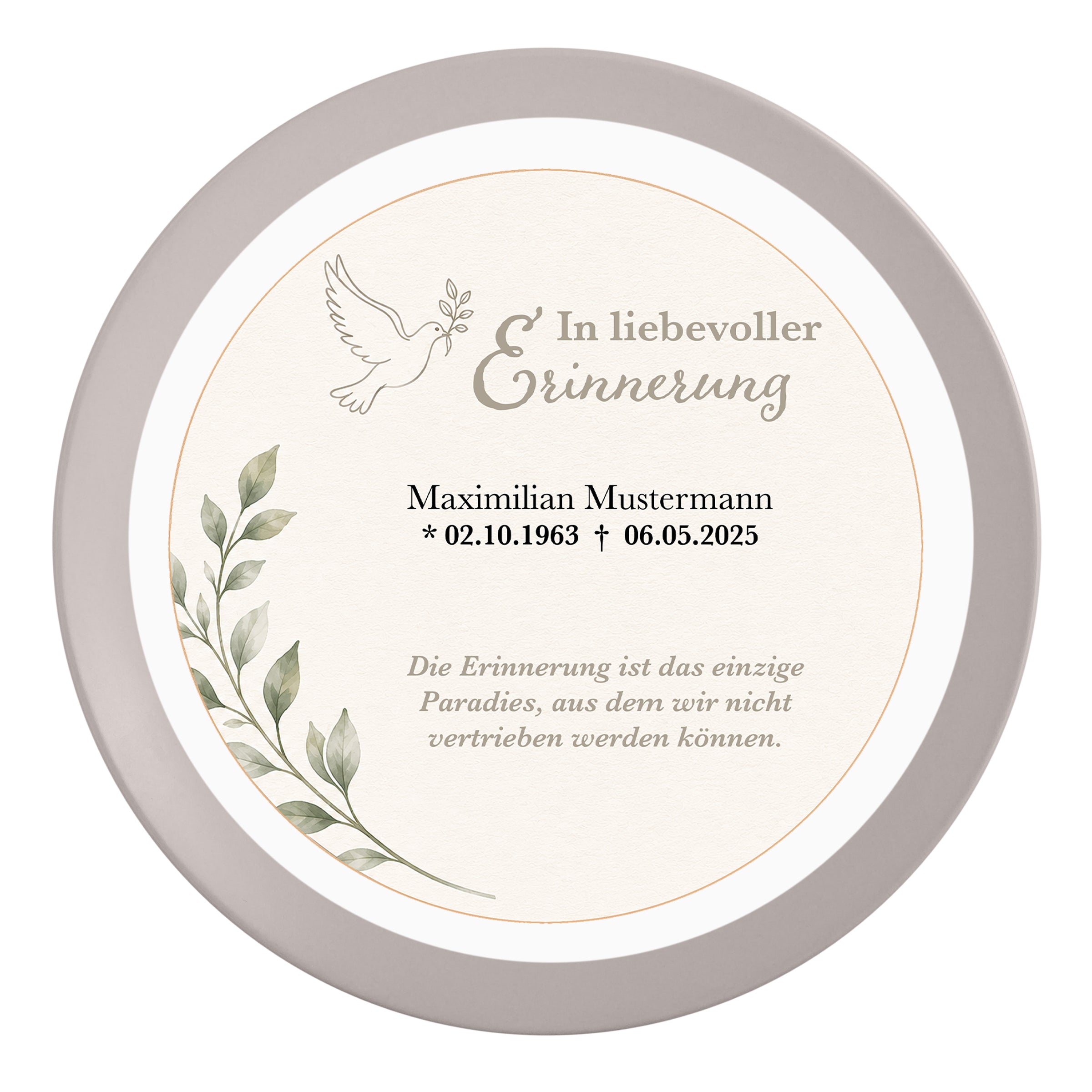 Tortenaufleger Trauerfeier Vogel 01 mit Name & Datum (20 cm) Fondant
