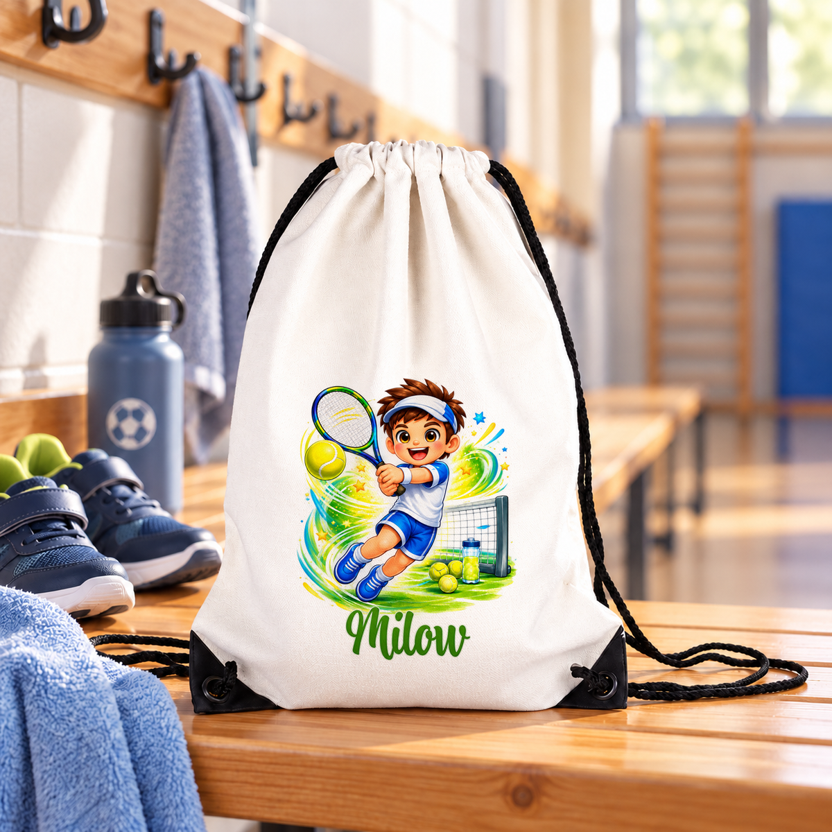 MUCKKI-PRO:8c84c53e682c0242502c680311e9ae700b1889f325fd9e90f4977961912b78a9:Turnbeutel Tennis 1 mit Wunschname personalisiert