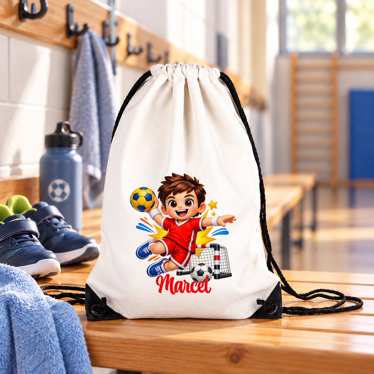 MUCKKI-PRO:16fb25d7a5ecbca643759f3a153f24eebc2ec0f6f7f4d55aeb5d9b517d91e43c:Turnbeutel Handball 1 mit Wunschname personalisiert