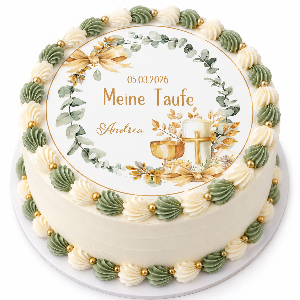 MUCKKI-PRO:8d50c11d94cfa360ab6b9280df3e2ac49e1f1b6d198b97d8534bd46b0382394c:Tortenaufleger Taufe Eukalyptus 2 Name & Datum (20cm)