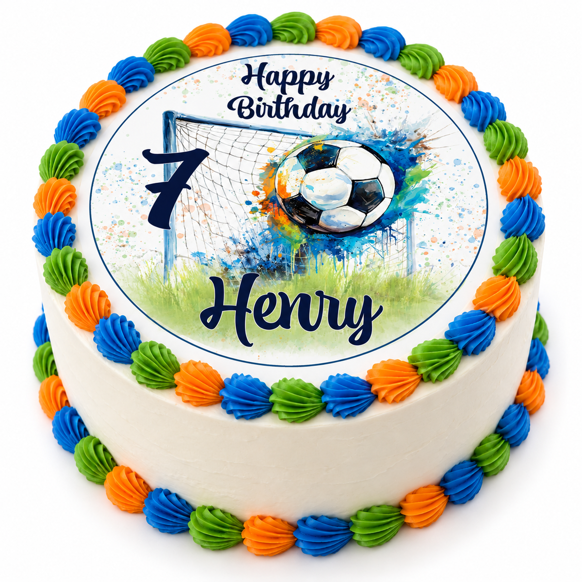MUCKKI-PRO:1924dc099bdb1ca656e71c084af235621eea8d00455b2d787bee3c7c8c86cbb3:Tortenaufleger Geburtstag Fußball 9 Personalisiert Name & Zahl (20cm)