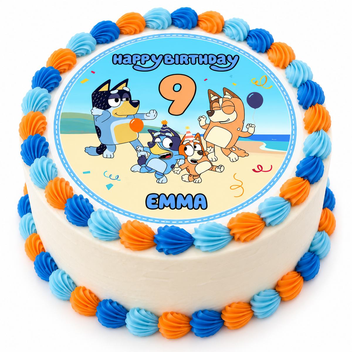 MUCKKI-PRO:c9d9abfd398d3d3ad0197e14ba59bebb0b8efb09f9ad763e53c445c74564cb2a:Tortenaufleger Geburtstag Bluey 1 Name & Zahl (20cm) Fondant Papier