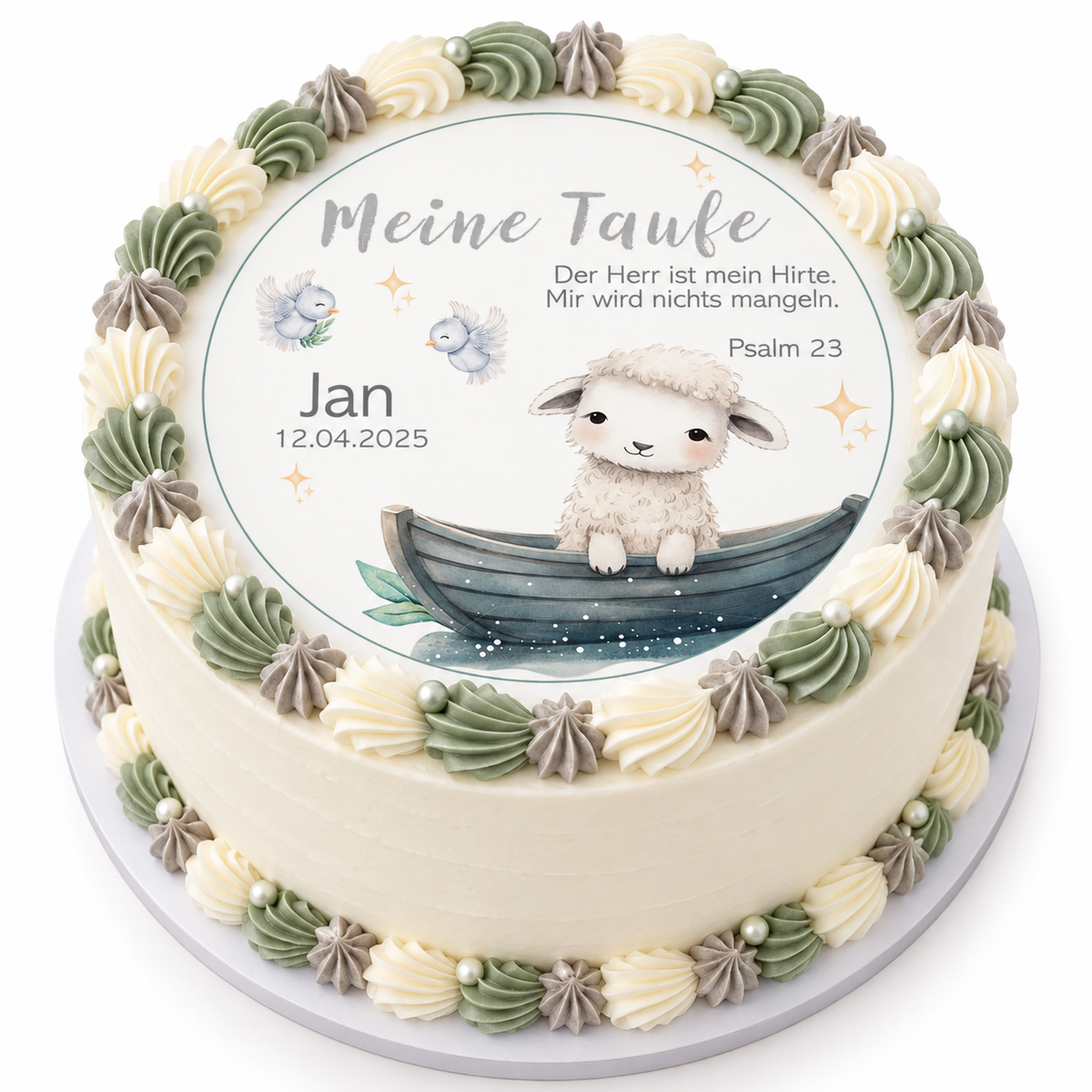 MUCKKI-PRO:8fb34c0d4691099bdbf0a458fa905fb50150dd4ecbe8062c144069240ee8cac8:Tortenaufleger Taufe Schaf 1 Name & Datum (20cm)