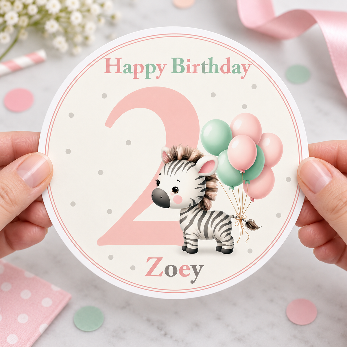 MUCKKI-PRO:409a468ba8faf1fec7489908882fc3ca5c0e87190e23be0681e902a64f59f2c9:Tortenaufleger Geburtstag Zebras 2 Name & Zahl (20cm)