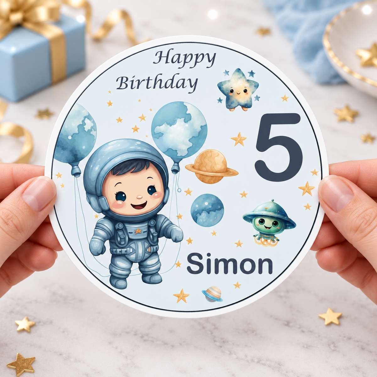 MUCKKI-PRO:fe0f7b86914ee50faf14bd7ddc865724714aa16026aa8439b719cab750429726:Tortenaufleger Geburtstag Astronaut 1 Name & Zahl (20cm)