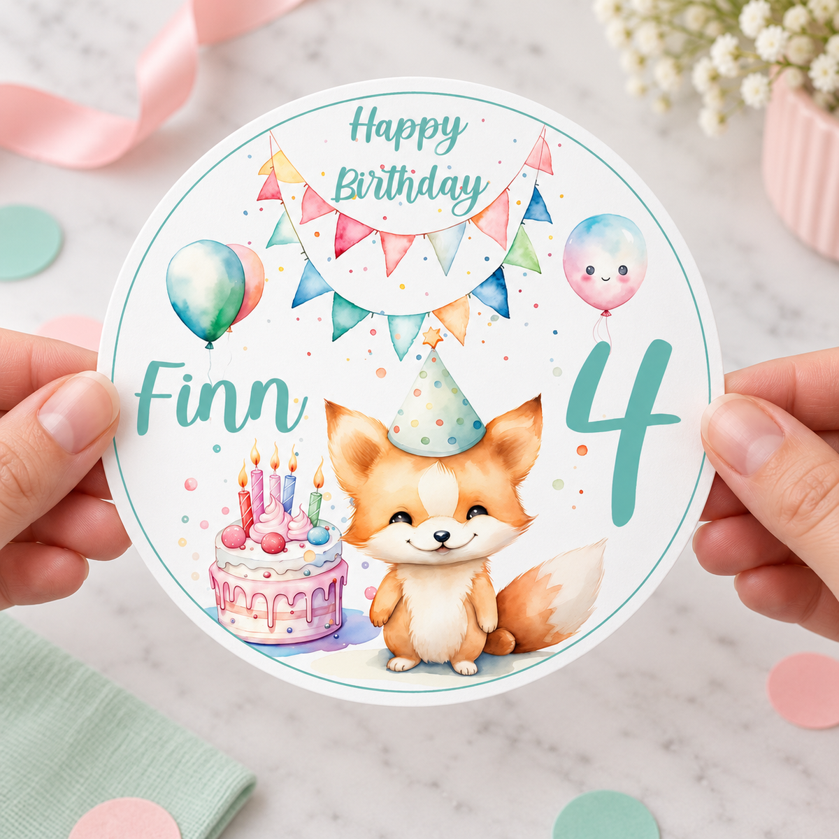 MUCKKI-PRO:323331662a389b7fdd5b19f03eae7973098b805064e4814896f05ce9befa5849:Tortenaufleger Geburtstag Fuchs 1 Name & Zahl (20cm)