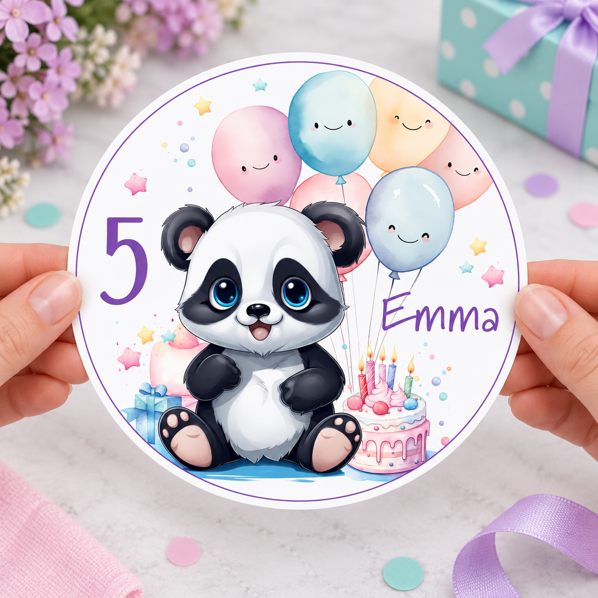 MUCKKI-PRO:0735049df8fb81ddefdc75af6032d3a87bbb37efdec5d3ec0e5d61a93844ad00:Tortenaufleger Geburtstag Panda 1 Name & Zahl (20cm)