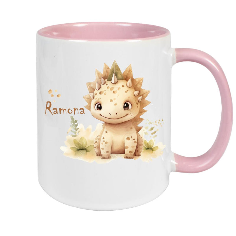 Tasse Wunschname Dino 2 Keramik Kinderbecher versch. Farben