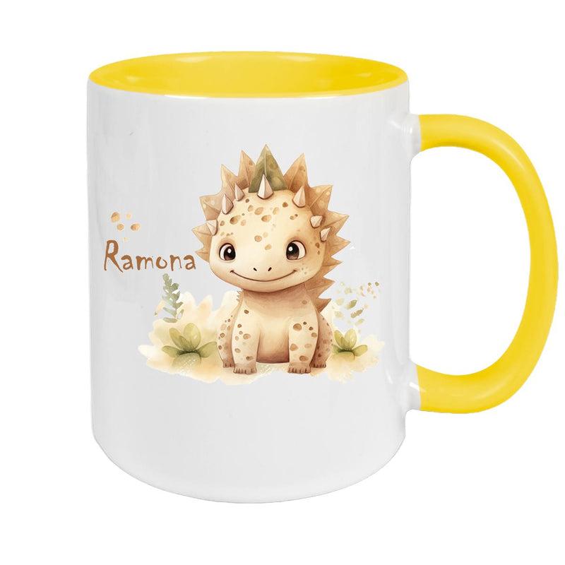 Tasse Wunschname Dino 2 Keramik Kinderbecher versch. Farben