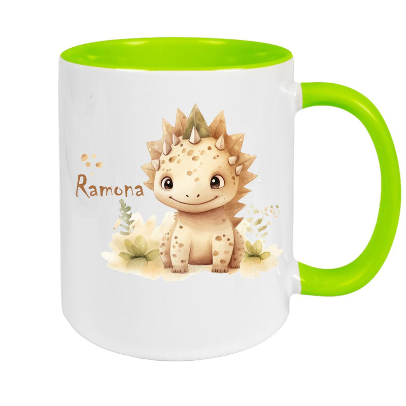 Tasse Wunschname Dino 2 Keramik Kinderbecher versch. Farben
