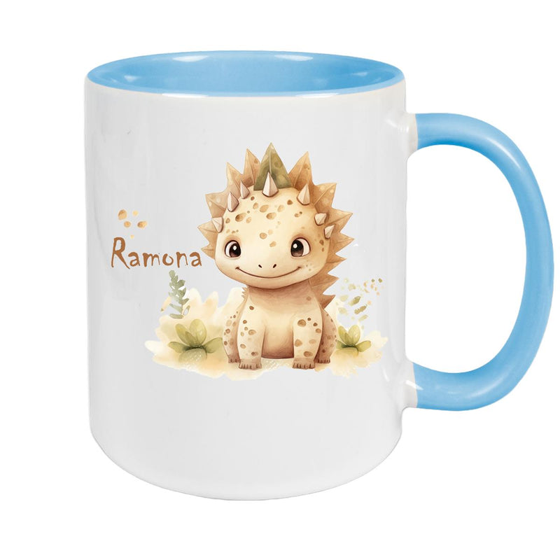 Tasse Wunschname Dino 2 Keramik Kinderbecher versch. Farben
