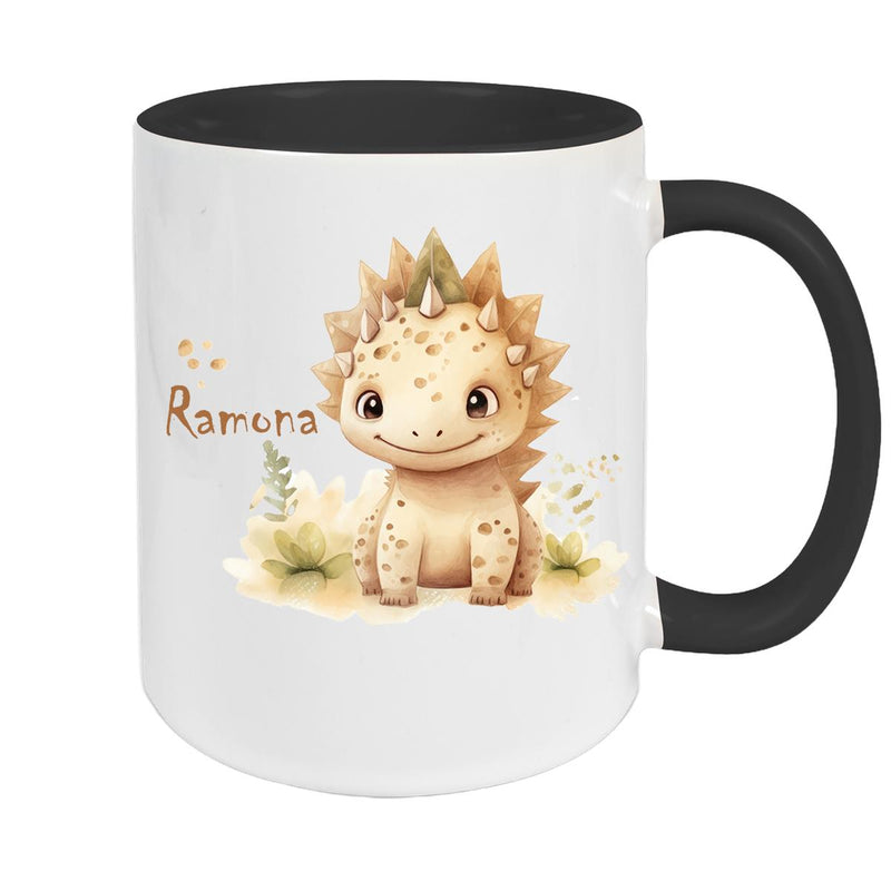 Tasse Wunschname Dino 2 Keramik Kinderbecher versch. Farben