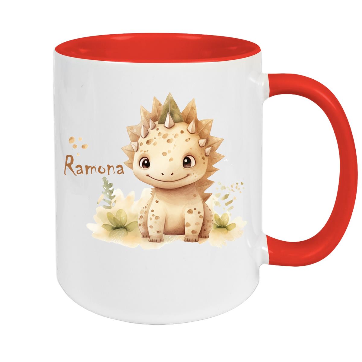 Tasse Wunschname Dino 2 Keramik Kinderbecher versch. Farben