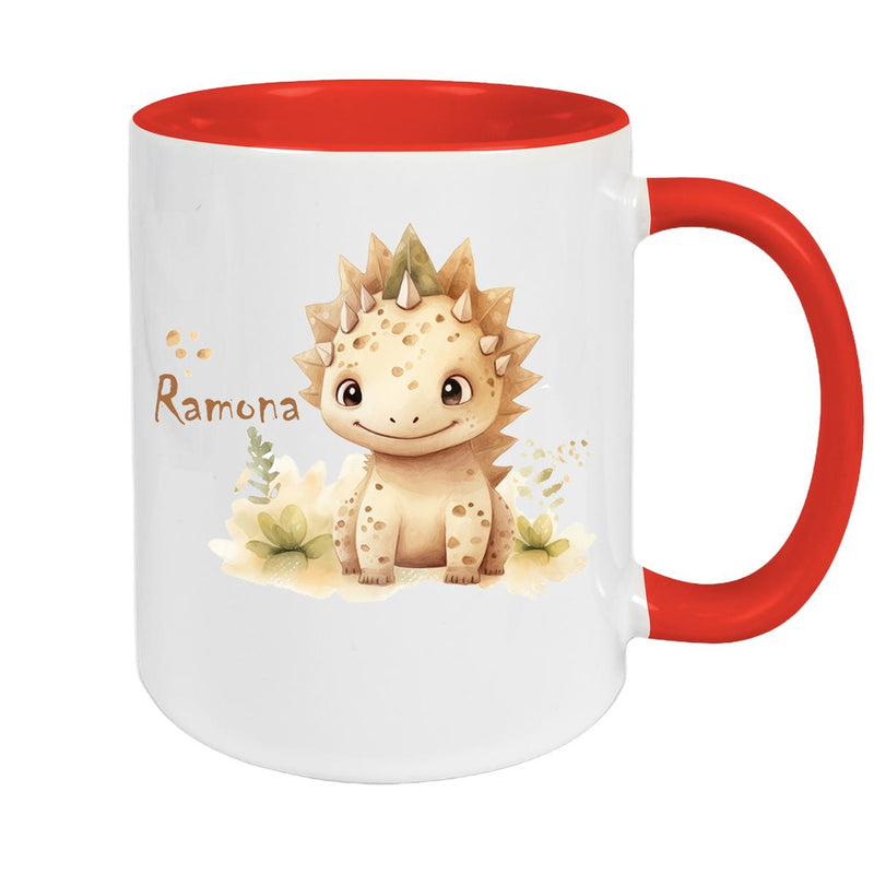 Tasse Wunschname Dino 2 Keramik Kinderbecher versch. Farben