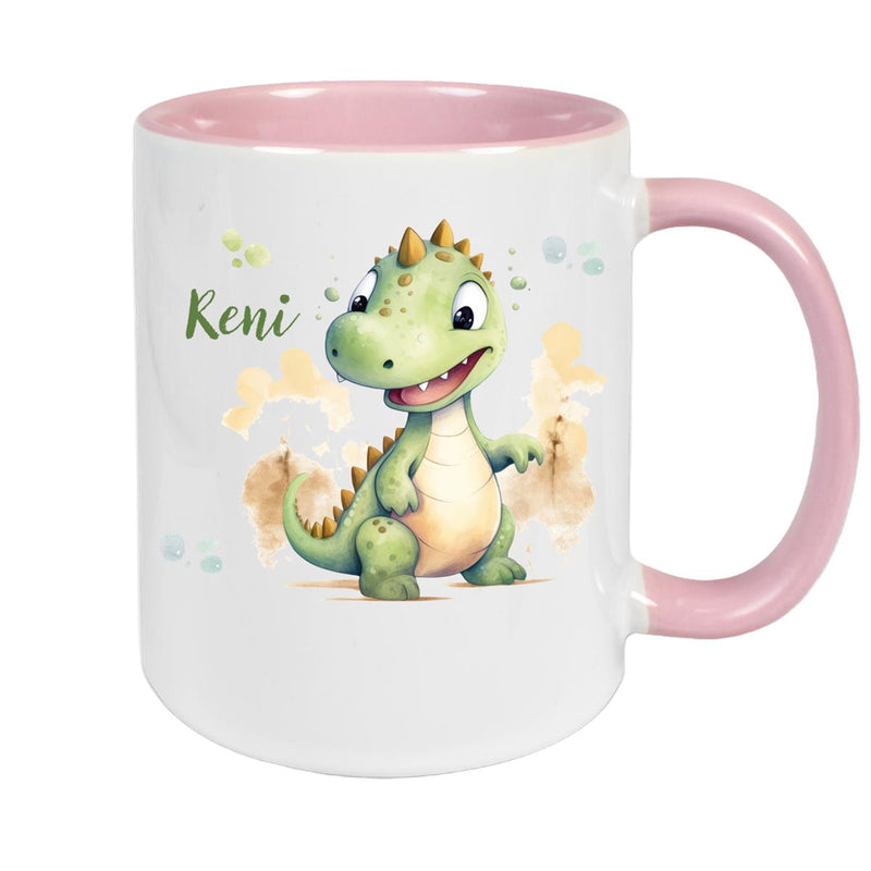 Tasse Wunschname Dino 3 Keramik Kinderbecher versch. Farben