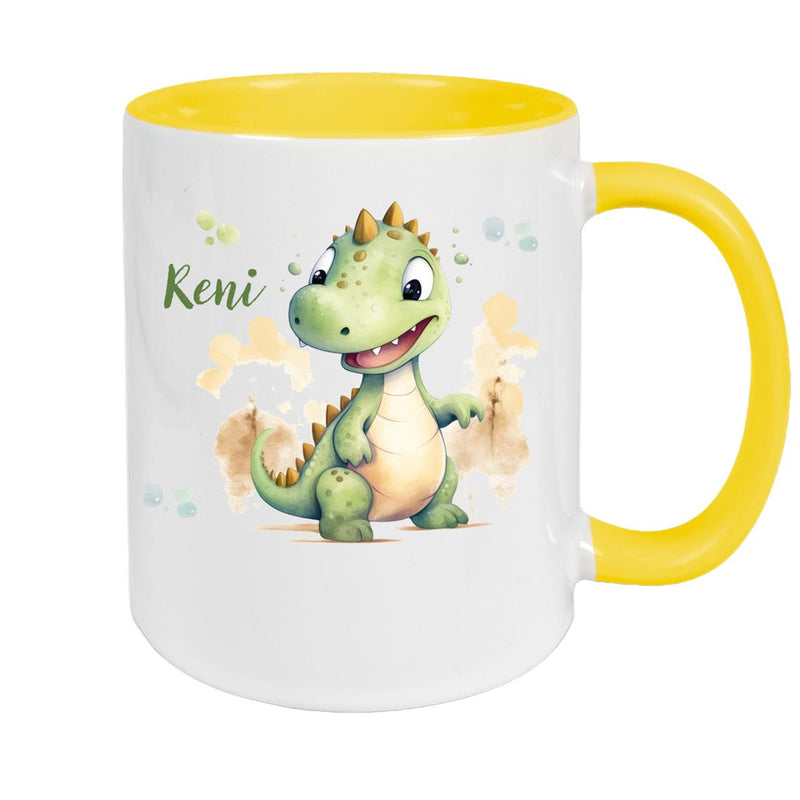 Tasse Wunschname Dino 3 Keramik Kinderbecher versch. Farben