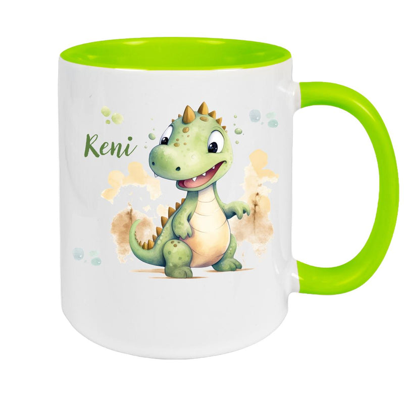 Tasse Wunschname Dino 3 Keramik Kinderbecher versch. Farben
