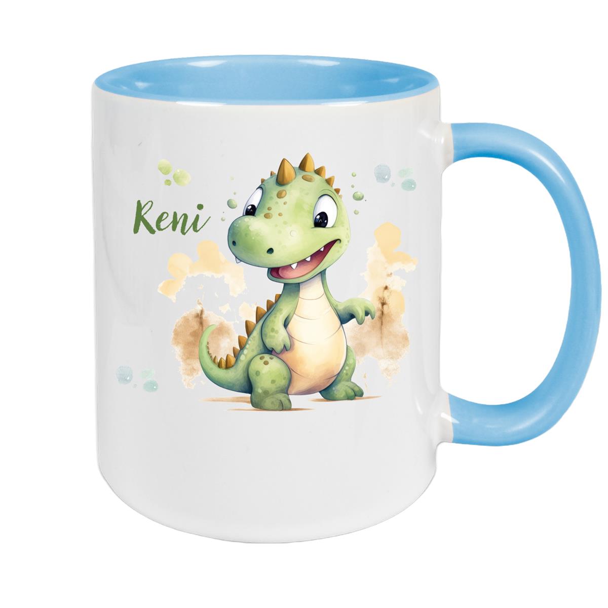 Tasse Wunschname Dino 3 Keramik Kinderbecher versch. Farben