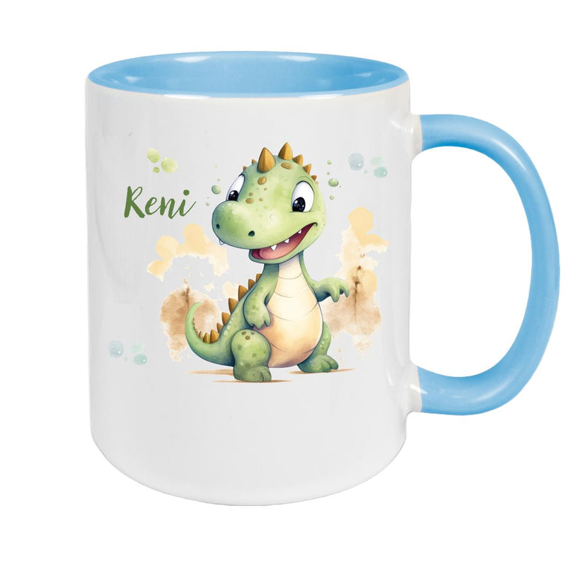 Tasse Wunschname Dino 3 Keramik Kinderbecher versch. Farben