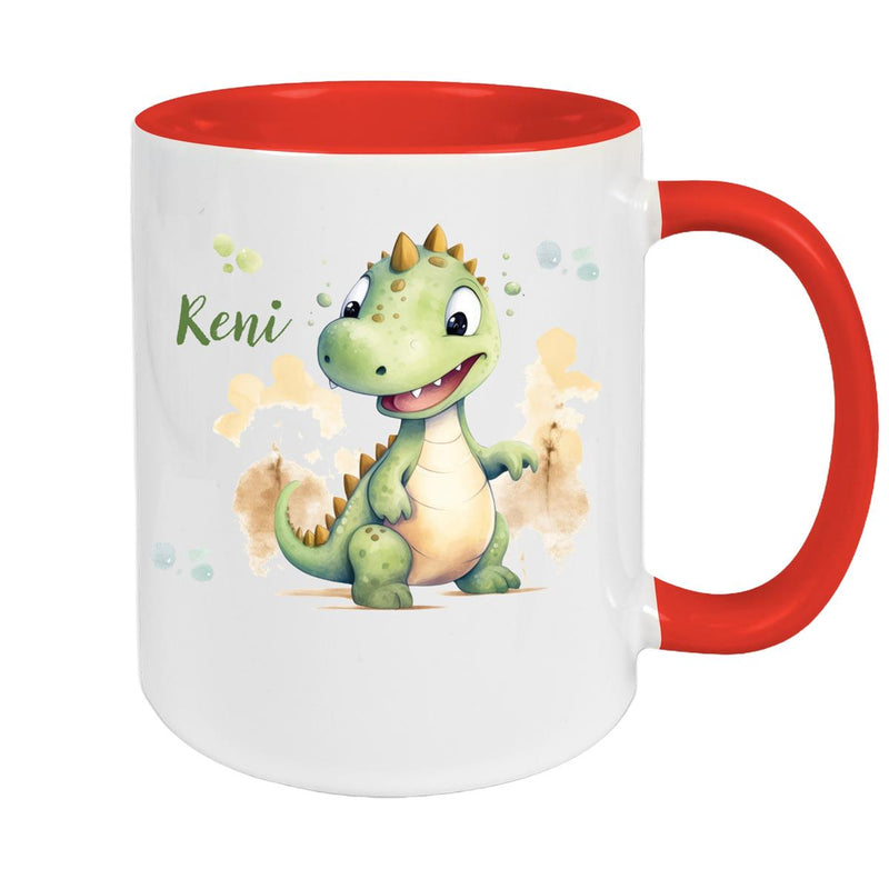 Tasse Wunschname Dino 3 Keramik Kinderbecher versch. Farben