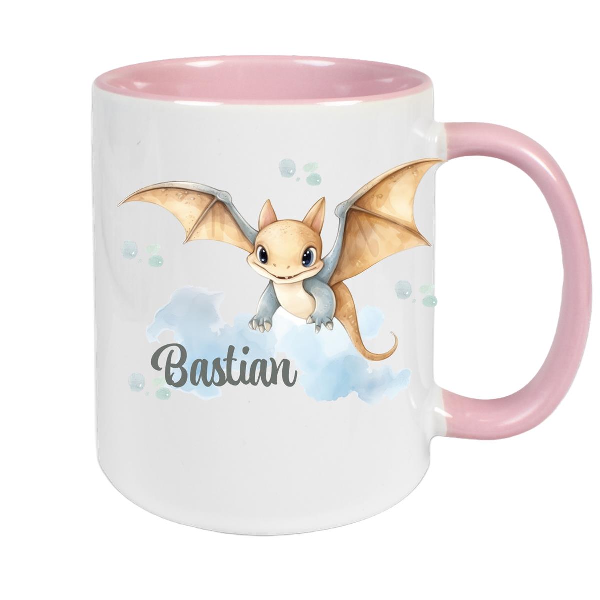 Tasse Wunschname Dino 4 Keramik Kinderbecher versch. Farben