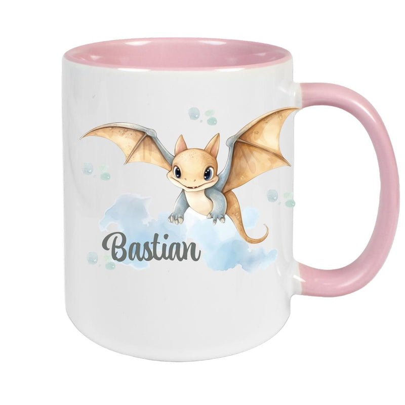 Tasse Wunschname Dino 4 Keramik Kinderbecher versch. Farben