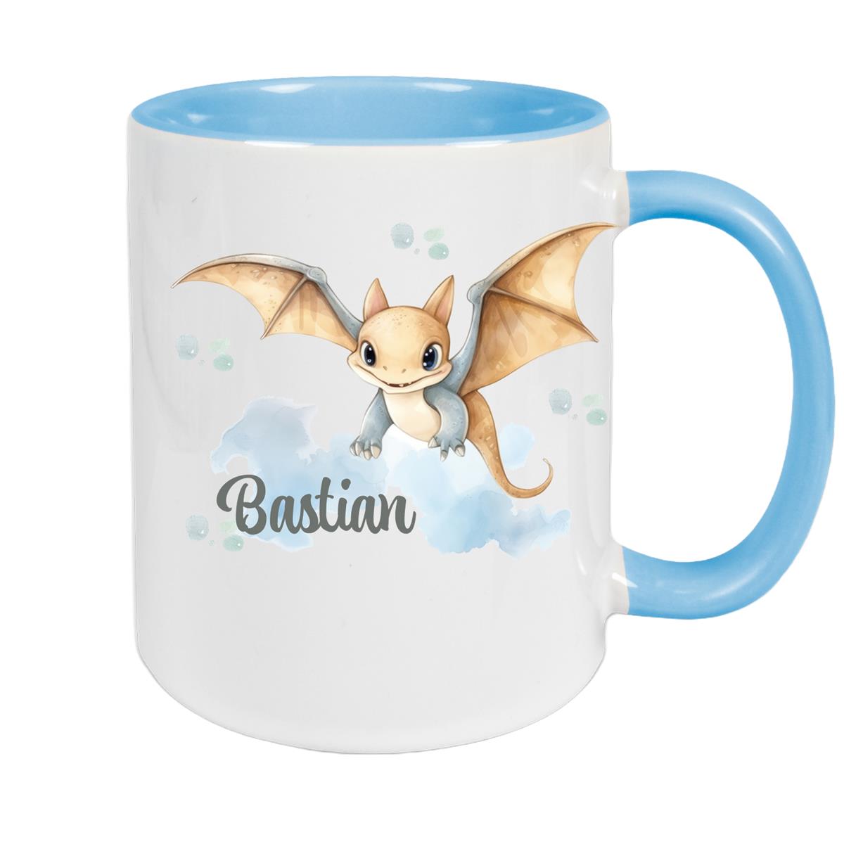 Tasse Wunschname Dino 4 Keramik Kinderbecher versch. Farben
