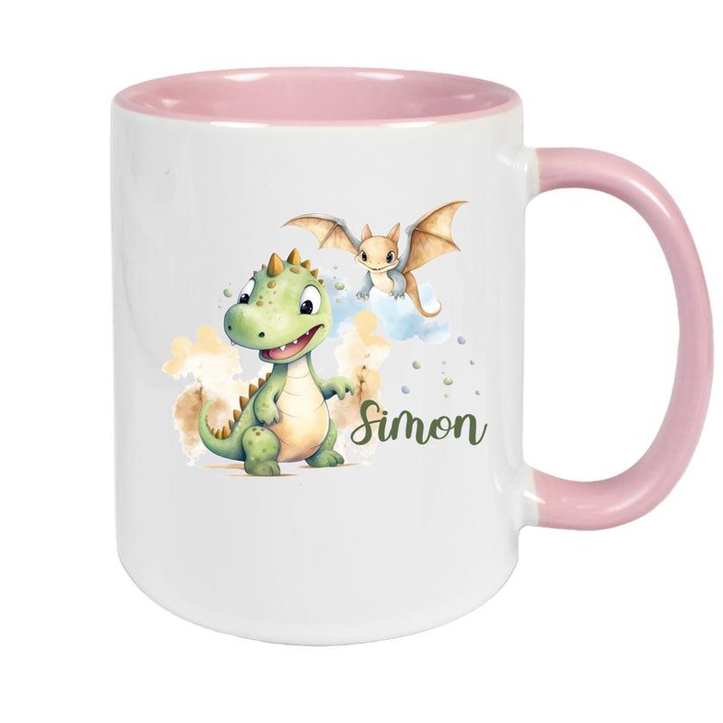 Tasse Dino 6 Wunschname Keramik Kinderbecher Personalisiert versch. Farben