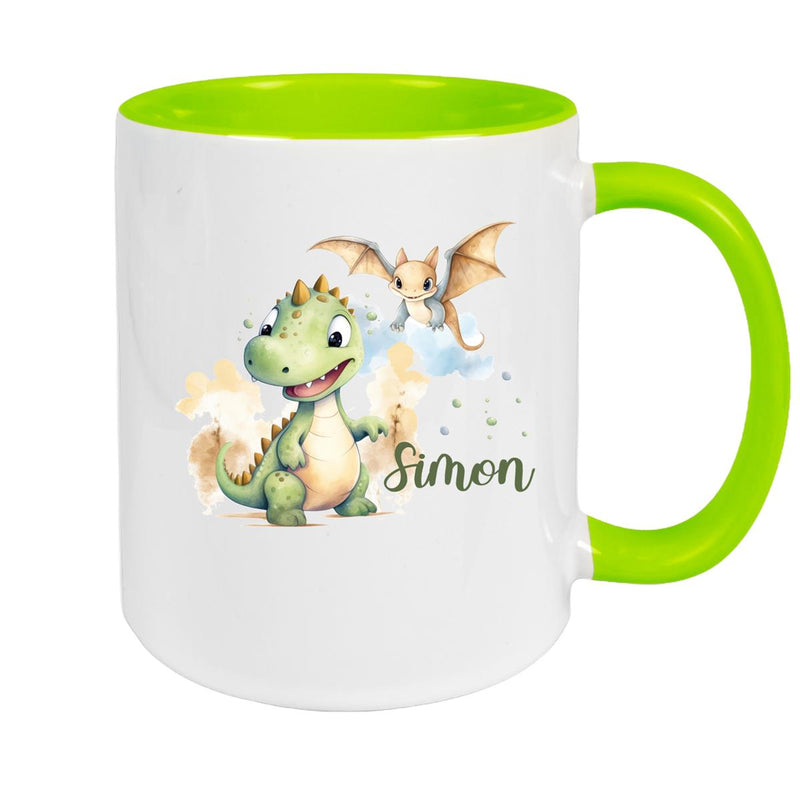 Tasse Dino 6 Wunschname Keramik Kinderbecher Personalisiert versch. Farben