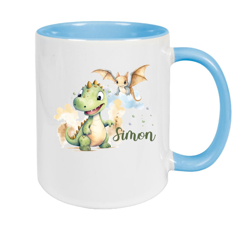 Tasse Dino 6 Wunschname Keramik Kinderbecher Personalisiert versch. Farben