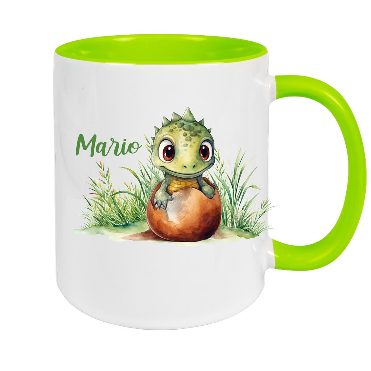 Tasse Dino 7 Wunschname Keramik Kinderbecher Personalisiert versch. Farben