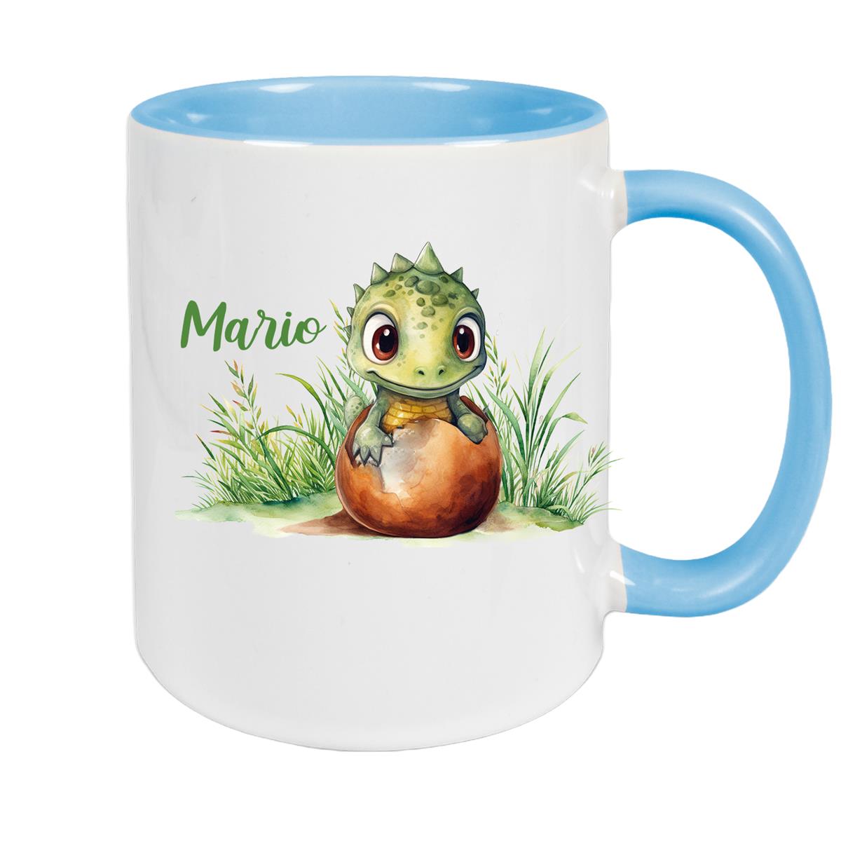 Tasse Dino 7 Wunschname Keramik Kinderbecher Personalisiert versch. Farben