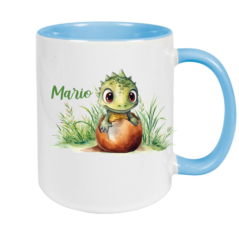 Tasse Dino 7 Wunschname Keramik Kinderbecher Personalisiert versch. Farben