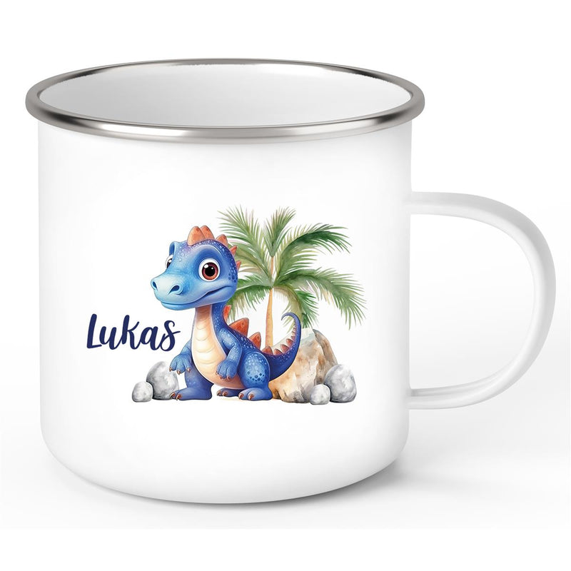 Tasse Wunschname Dino 8 Emaille Kinderbecher