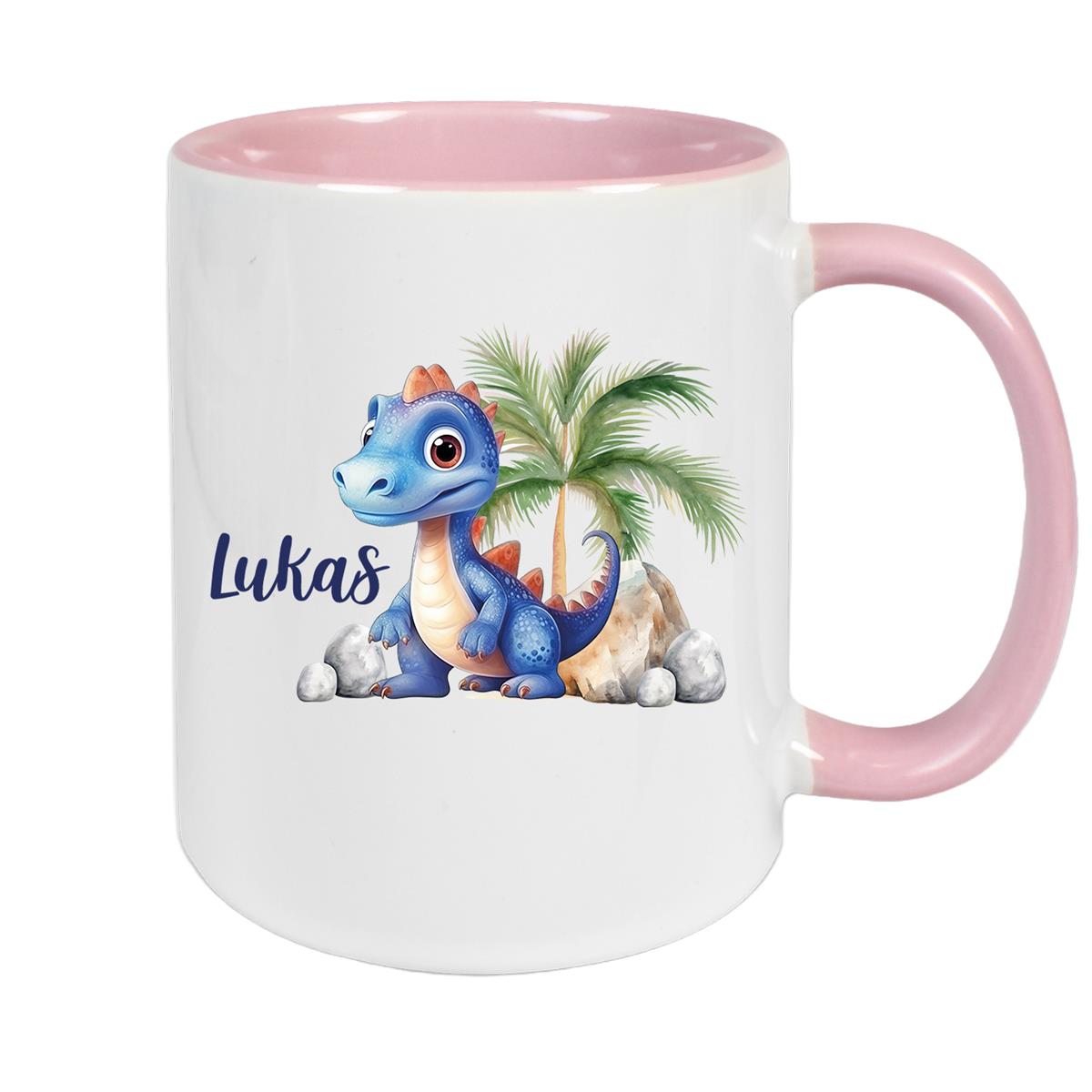 Tasse Dino 8 Wunschname Keramik Kinderbecher Personalisiert versch. Farben