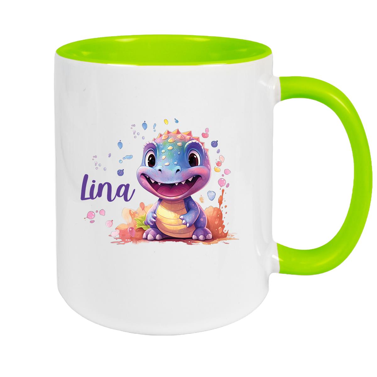 Tasse Dino 9 Wunschname Keramik Kinderbecher Personalisiert versch. Farben