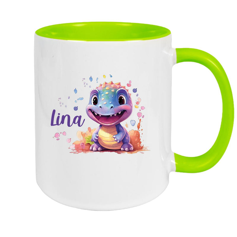 Tasse Dino 9 Wunschname Keramik Kinderbecher Personalisiert versch. Farben