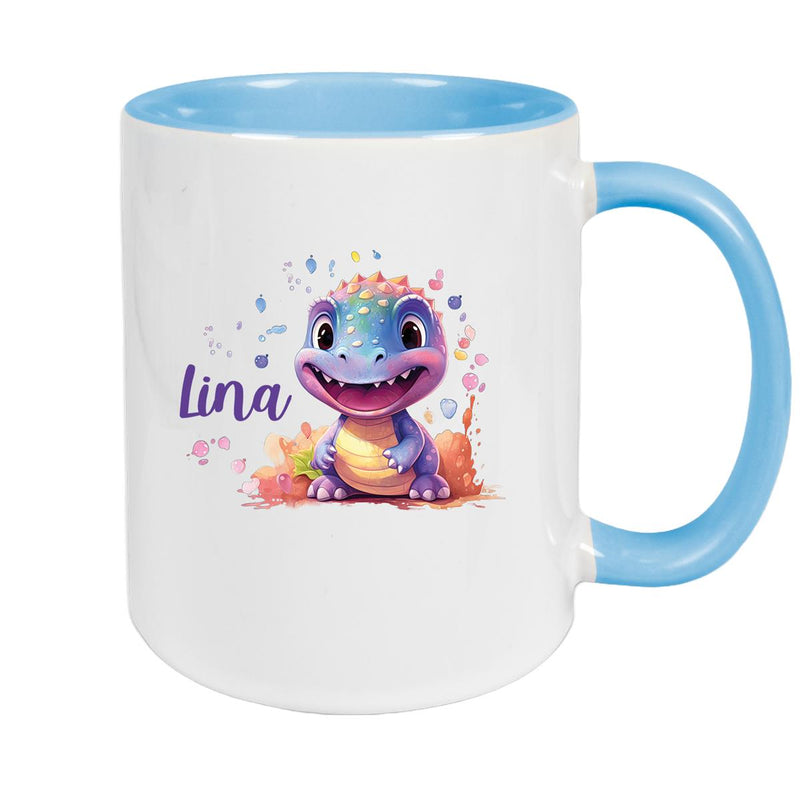 Tasse Dino 9 Wunschname Keramik Kinderbecher Personalisiert versch. Farben