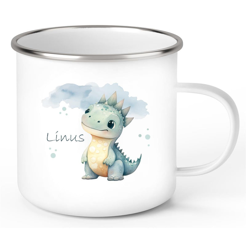 Tasse Wunschname Dino 15 Emaille Kinderbecher