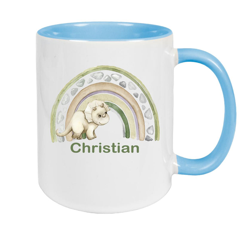 Tasse Wunschname Regenbogen-Dino Keramik Kinderbecher versch. Farben