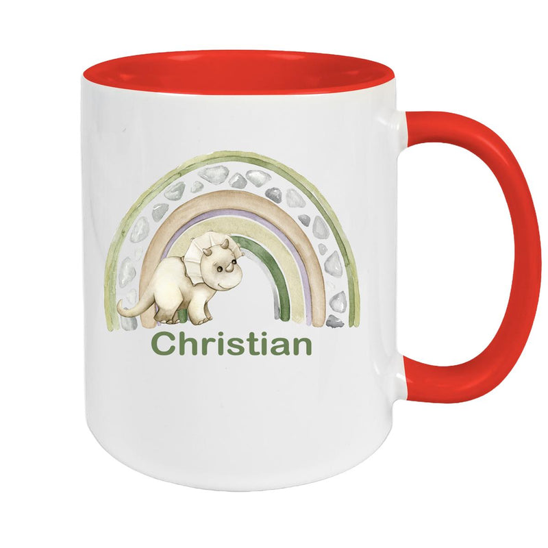 Tasse Wunschname Regenbogen-Dino Keramik Kinderbecher versch. Farben
