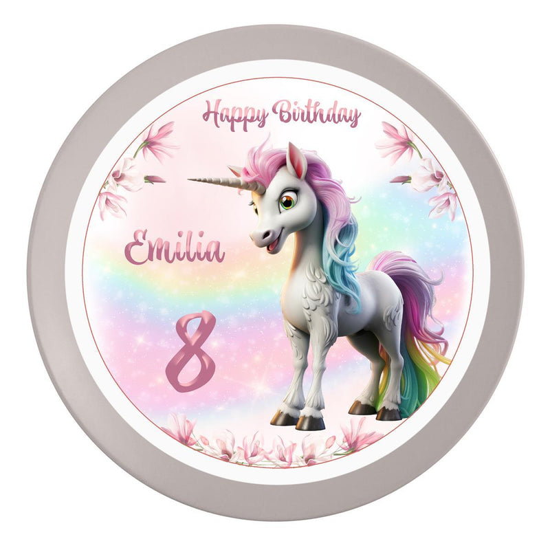 Tortenaufleger Geburtstag Einhorn 1 Name & Zahl (20cm)