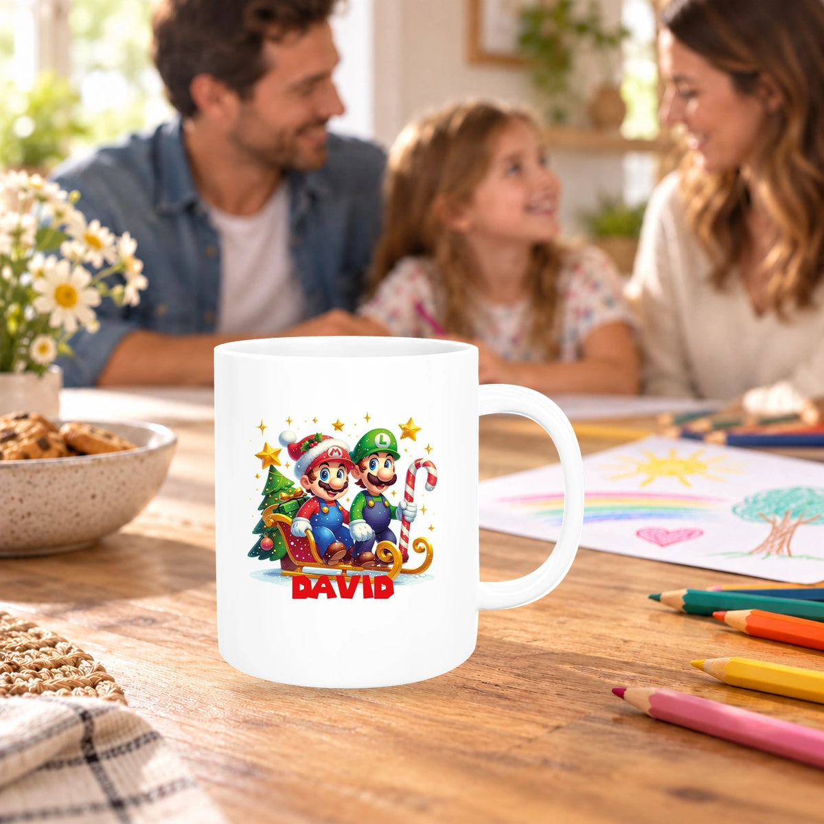 MUCKKI-PRO:e9c4dcbdd538684abf5eb2b02762bc2a8e5dcb5daea3b1556a667a857a6fdd20:Tasse Wunschname Weihnachten Super-Mario 1 Keramik Kinderbecher versch. Farben