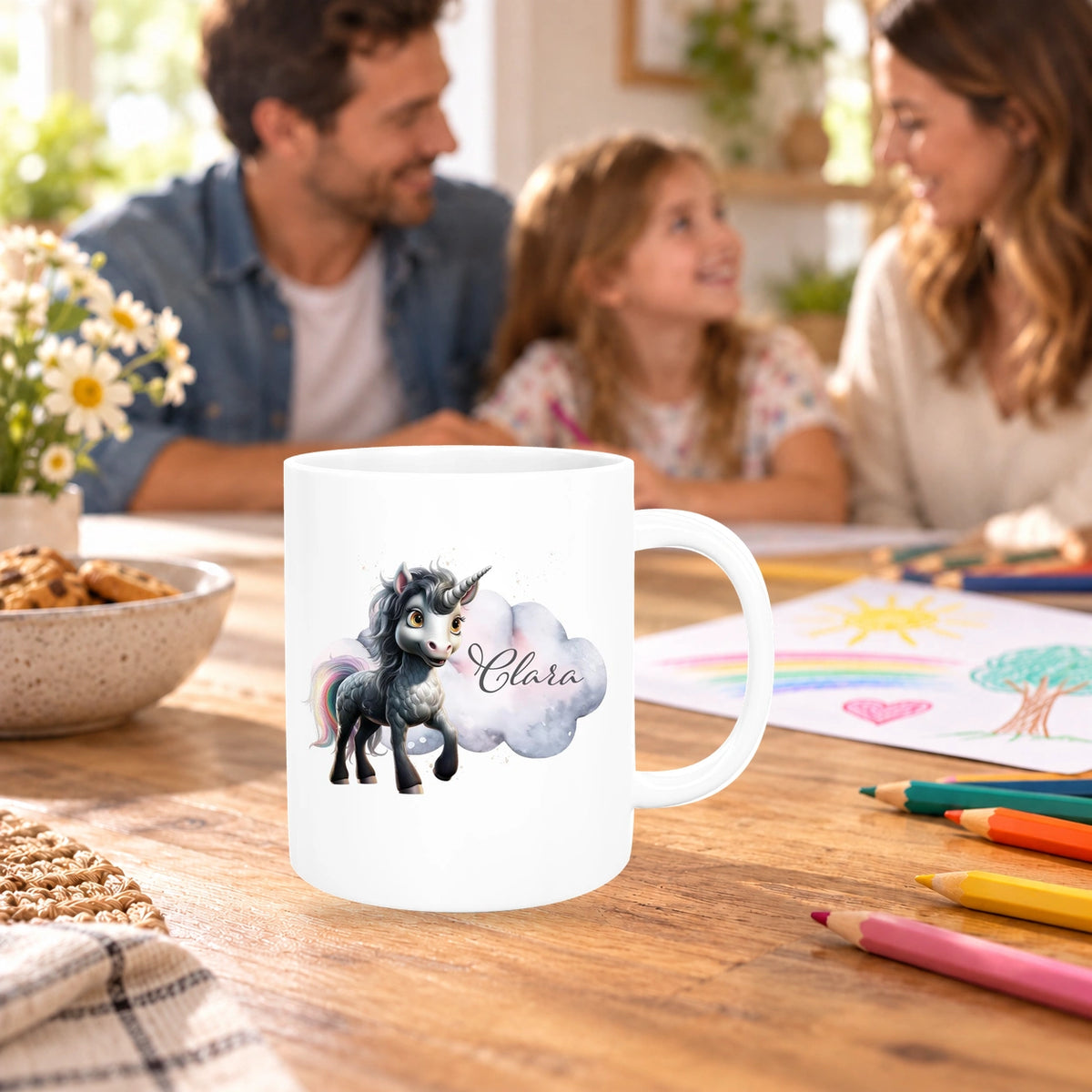 Tasse Einhorn 7 Wunschname Keramik Kinderbecher personalisiert versch. Farben
